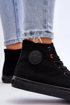 New Damskie Klasyczne Wysokie Trampki Big Star T274033 Czarne Damskie Trampki Damskie Big Star|Trampki Damskie Wysokie