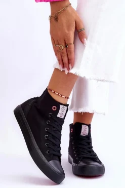 Outlet Damskie Klasyczne Wysokie Trampki LL2R4088C Czarne Damskie Trampki Damskie Cross Jeans|Trampki Damskie Wysokie