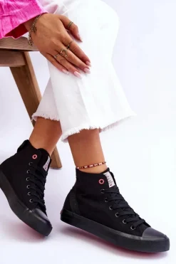 Outlet Damskie Klasyczne Wysokie Trampki LL2R4088C Czarne Damskie Trampki Damskie Cross Jeans|Trampki Damskie Wysokie