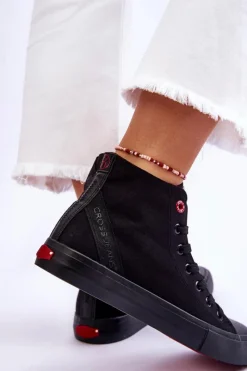 Outlet Damskie Klasyczne Wysokie Trampki LL2R4088C Czarne Damskie Trampki Damskie Cross Jeans|Trampki Damskie Wysokie