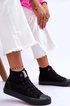 Outlet Damskie Klasyczne Wysokie Trampki LL2R4088C Czarne Damskie Trampki Damskie Cross Jeans|Trampki Damskie Wysokie