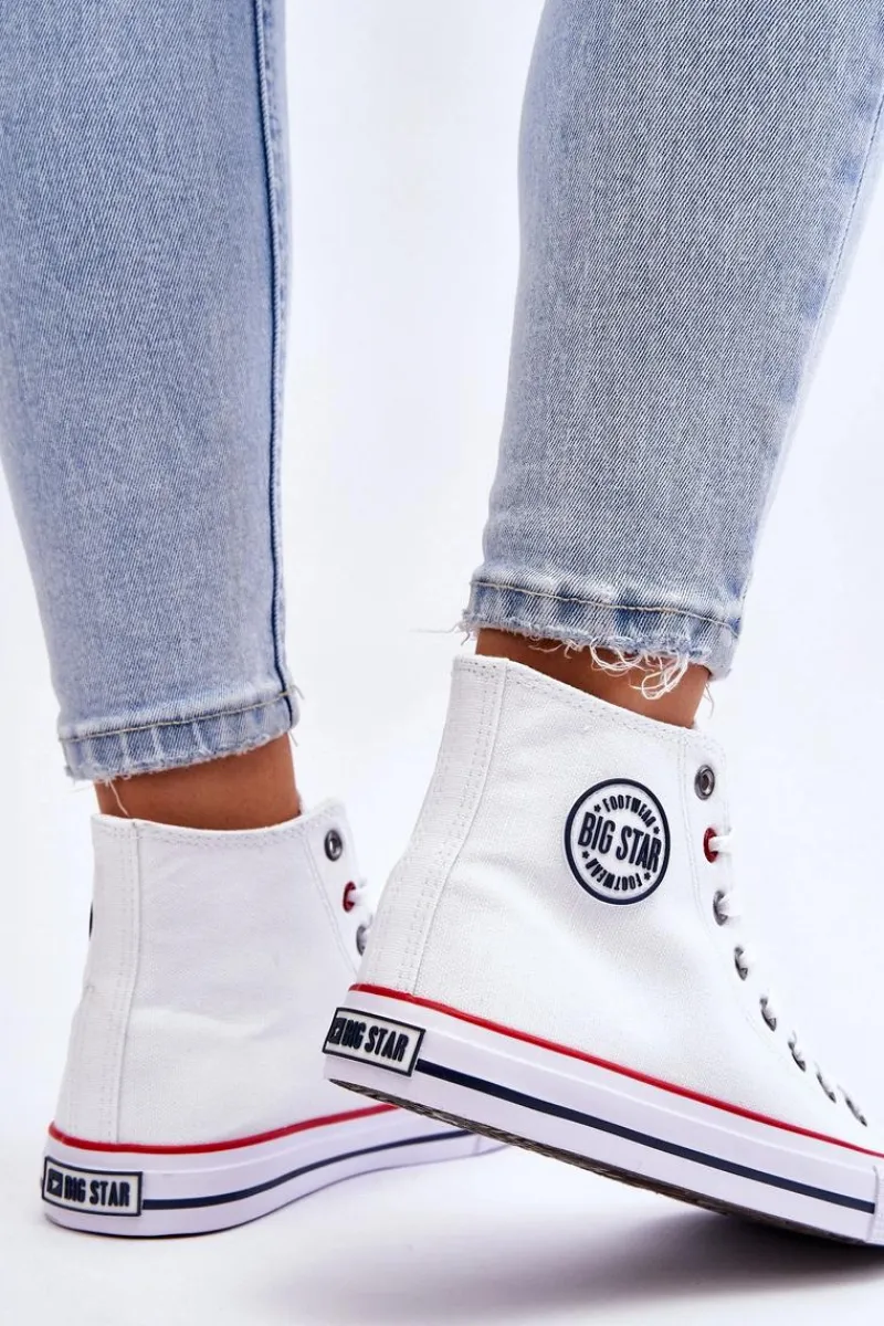 Trampki Damskie Big Star|Trampki Damskie Wysokie>Big Star Shoes Damskie Klasyczne Wysokie Trampki Big Star T274026 Białe Biały