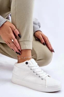 Discount Big Star Shoes Damskie Klasyczne Wysokie Trampki Big Star LL274002 Białe Biały