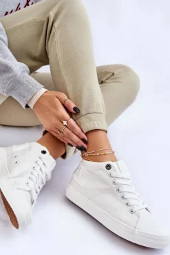 Discount Big Star Shoes Damskie Klasyczne Wysokie Trampki Big Star LL274002 Białe Biały