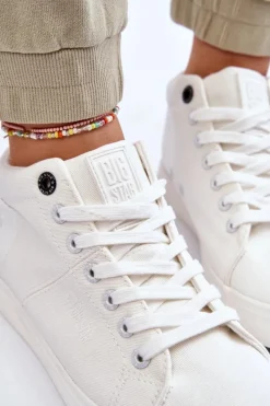 Discount Big Star Shoes Damskie Klasyczne Wysokie Trampki Big Star LL274002 Białe Biały