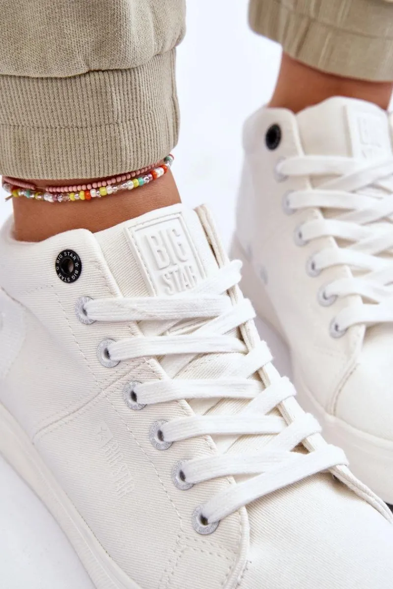 Discount Big Star Shoes Damskie Klasyczne Wysokie Trampki Big Star LL274002 Białe Biały