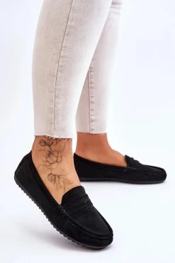 Outlet Boto Damskie Klasyczne Zamszowe Mokasyny Czarne Ivana