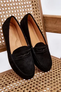 Outlet Boto Damskie Klasyczne Zamszowe Mokasyny Czarne Ivana