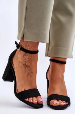 Sandały Na Obcasie>Evento Damskie Klasyczne Zamszowe Sandały Czarne Passo