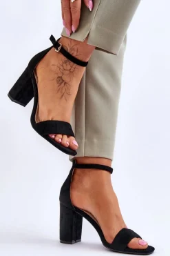 Sandały Na Obcasie>Evento Damskie Klasyczne Zamszowe Sandały Czarne Passo