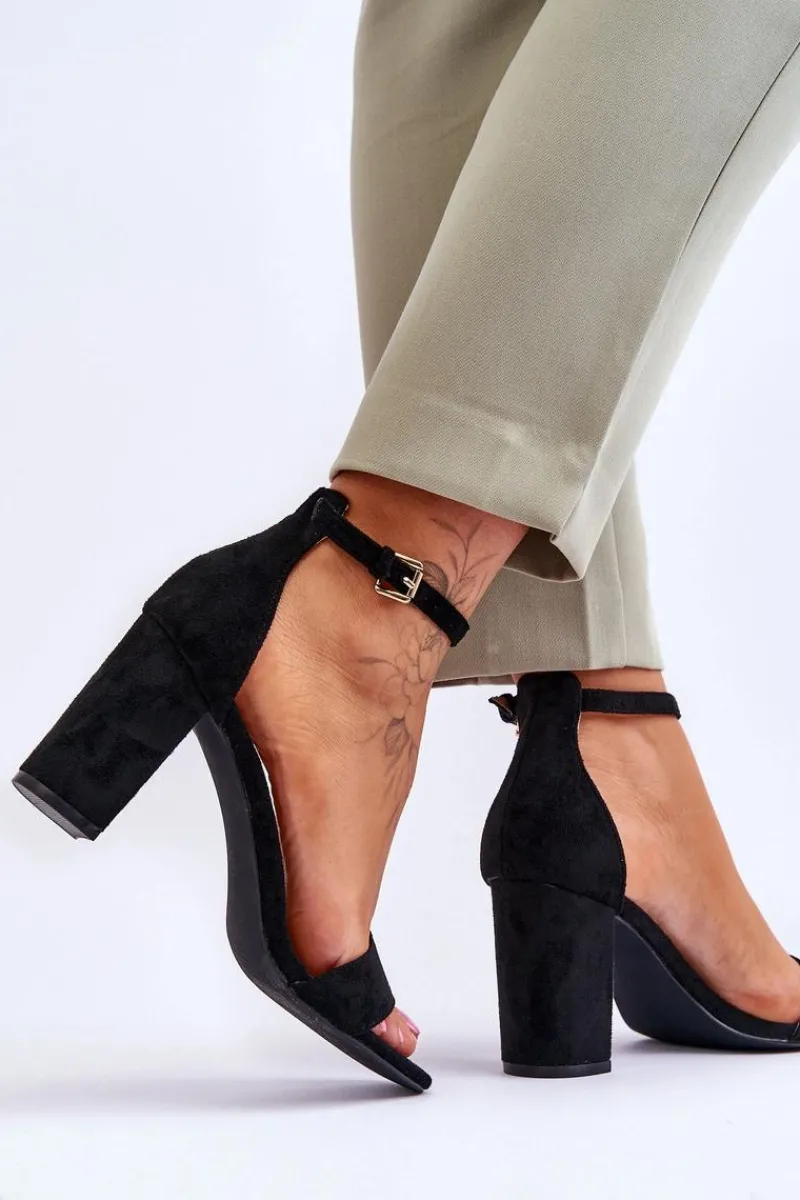 Sandały Na Obcasie>Evento Damskie Klasyczne Zamszowe Sandały Czarne Passo