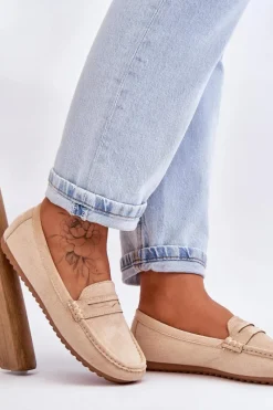 Outlet Boto Damskie Klasyczne Zamszowe Mokasyny Beżowe Ivana