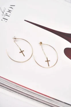 Outlet Damskie Kolczyki Koła Złote Krzyż Patricia Kolczyki