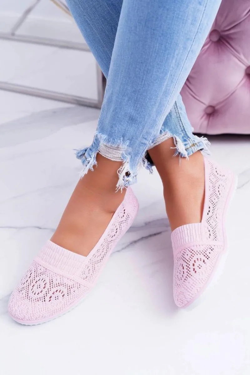 Baleriny Klasyczne>Boto Damskie Koronkowe Balerinki Pudrowy Róż Sensitive