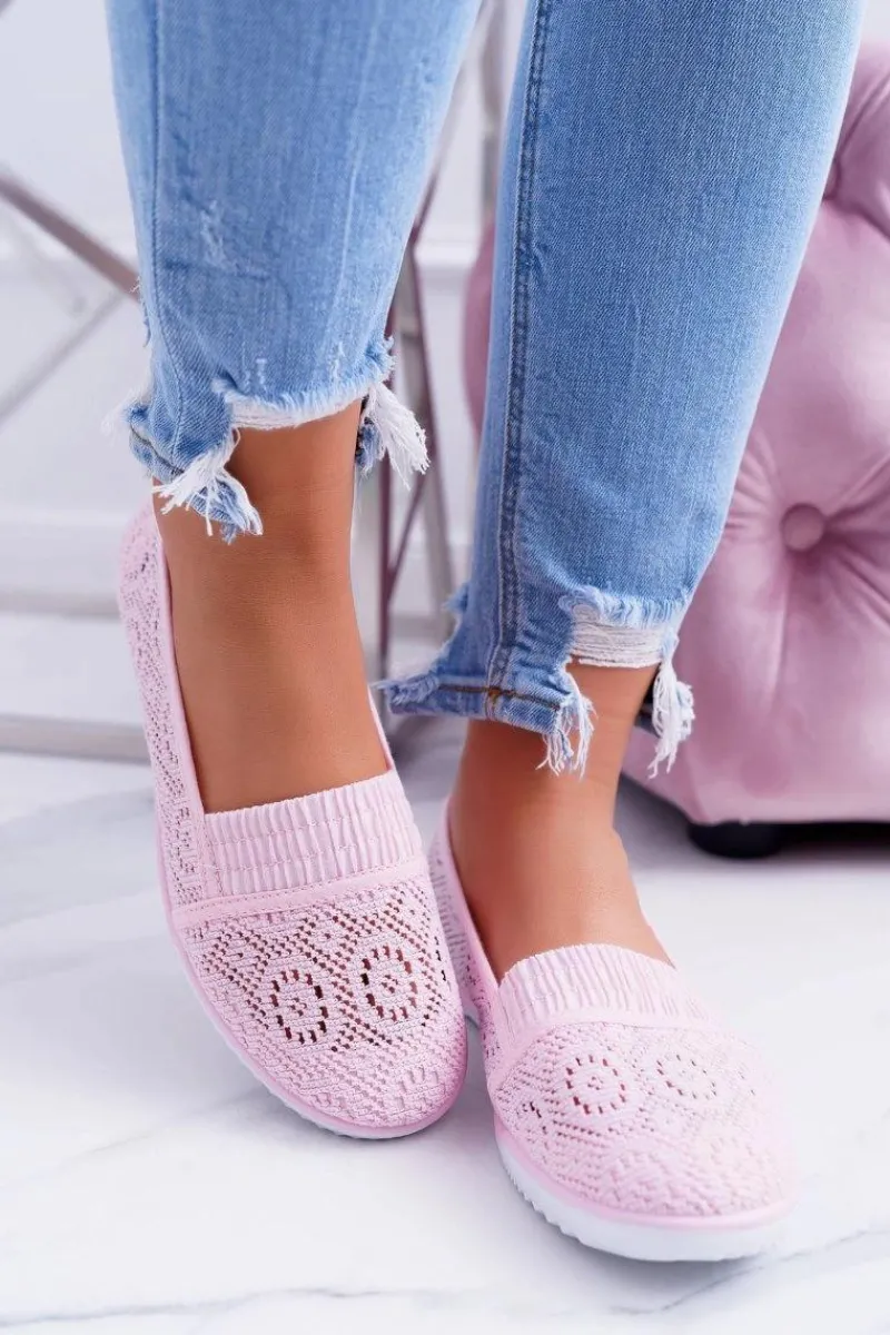 Baleriny Klasyczne>Boto Damskie Koronkowe Balerinki Pudrowy Róż Sensitive