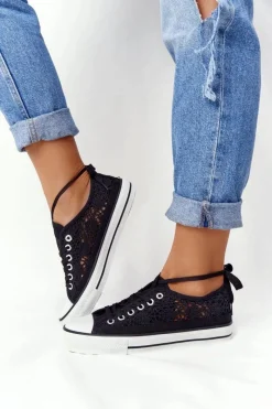 Hot Damskie Koronkowe Trampki Czarne Candice Damskie Trampki Damskie Niskie