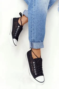 Hot Damskie Koronkowe Trampki Czarne Candice Damskie Trampki Damskie Niskie