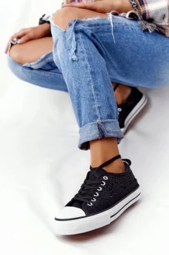 Hot Damskie Koronkowe Trampki Czarne Candice Damskie Trampki Damskie Niskie