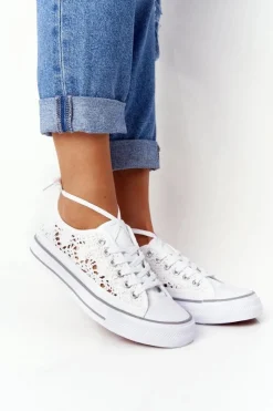 Sale Boto Damskie Koronkowe Trampki Białe Candice