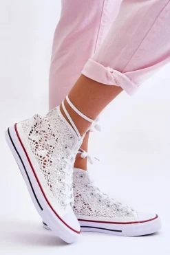 Boto Damskie Koronkowe Wysokie Trampki Białe Cornella