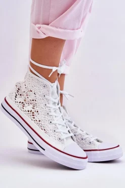 Boto Damskie Koronkowe Wysokie Trampki Białe Cornella
