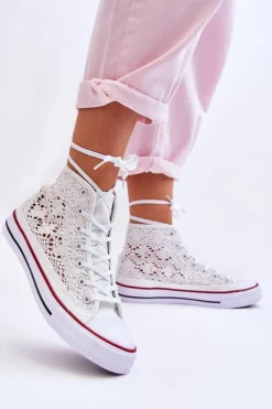 Boto Damskie Koronkowe Wysokie Trampki Białe Cornella