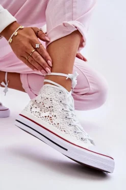 Boto Damskie Koronkowe Wysokie Trampki Białe Cornella