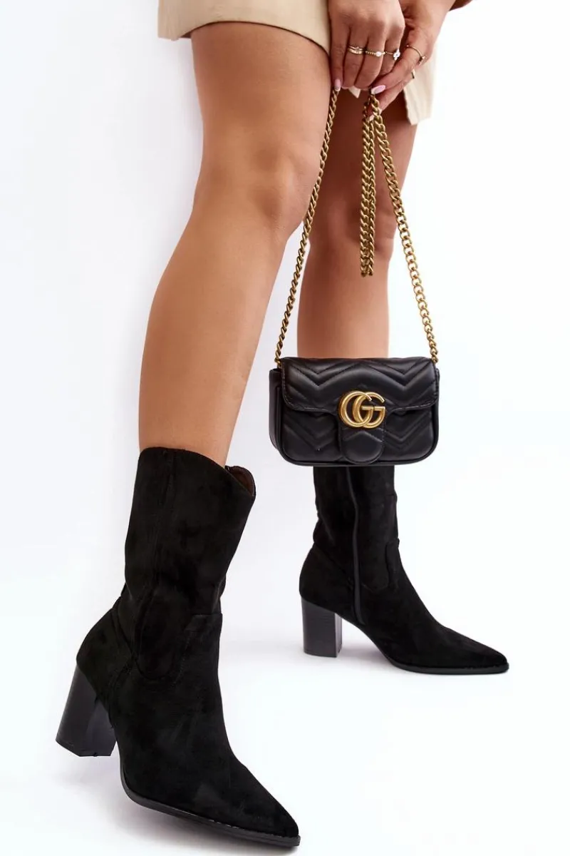 New Boto Damskie Kowbojki Botki Na Słupku Czarne Danell