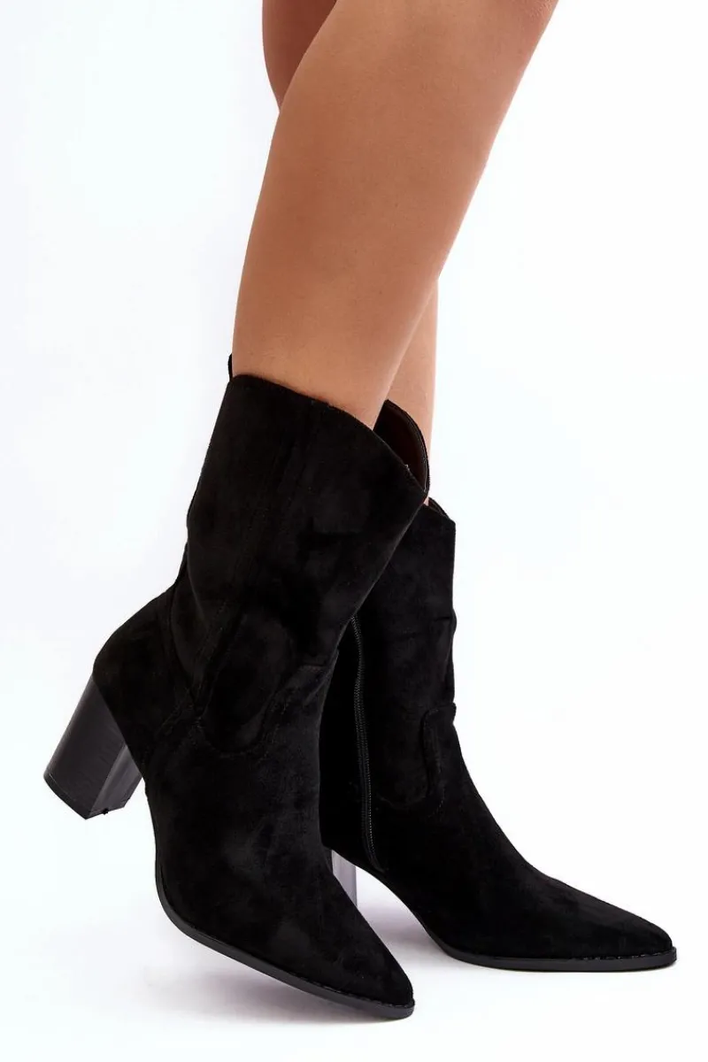 New Boto Damskie Kowbojki Botki Na Słupku Czarne Danell