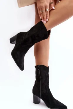 New Boto Damskie Kowbojki Botki Na Słupku Czarne Danell