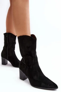 New Boto Damskie Kowbojki Botki Na Słupku Czarne Danell