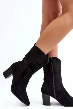 New Boto Damskie Kowbojki Botki Na Słupku Czarne Danell