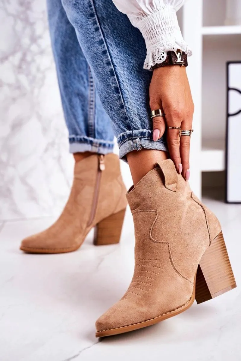 Botki Na Słupku|Czarne Botki>Boto Damskie Kowbojskie Ocieplane Botki Na Słupku Beżowe Margaret