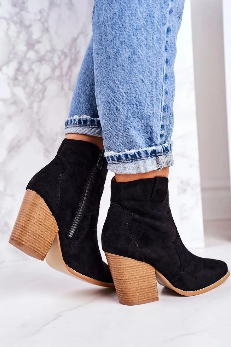 Online Boto Damskie Kowbojskie Ocieplane Botki Na Słupku Czarne Margaret