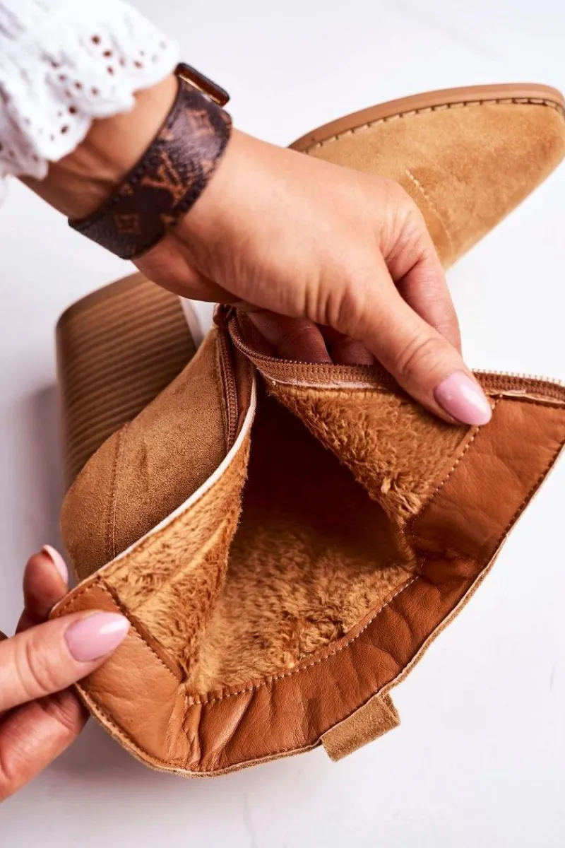 Online Damskie Kowbojskie Ocieplane Botki Na Słupku Karmelowe Margaret Damskie Botki Na Słupku|Czarne Botki