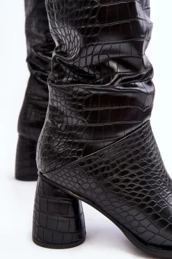 Best Damskie Kozaki Do Kolana Na Słupku Wężowy Wzór Czarne Ceriona Damskie Kozaki Przed Kolano|Kozaki Na Obcasie