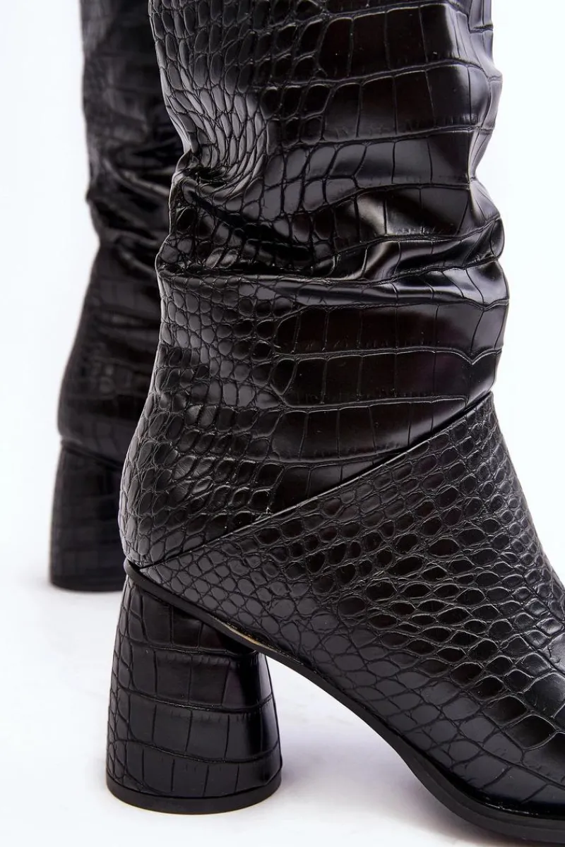 Best Damskie Kozaki Do Kolana Na Słupku Wężowy Wzór Czarne Ceriona Damskie Kozaki Przed Kolano|Kozaki Na Obcasie