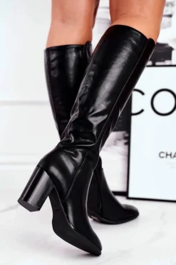 Clearance Buty Sergio Leone Damskie kozaki do kolana Sergio Leone czarne KZ278