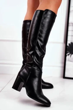 Clearance Buty Sergio Leone Damskie kozaki do kolana Sergio Leone czarne KZ278