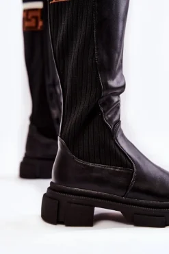 Best Damskie Kozaki Do Kolana Czarne Kathrin Damskie Kozaki Wiosenne|Kozaki Płaskie
