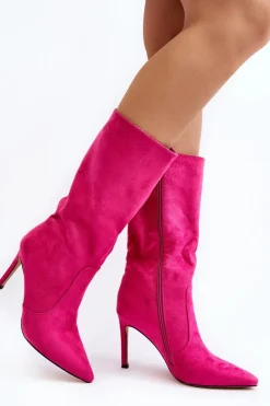 Best Boto Damskie Kozaki Do Połowy Łydki Na Szpilce Fuksja Odetteia Różowy