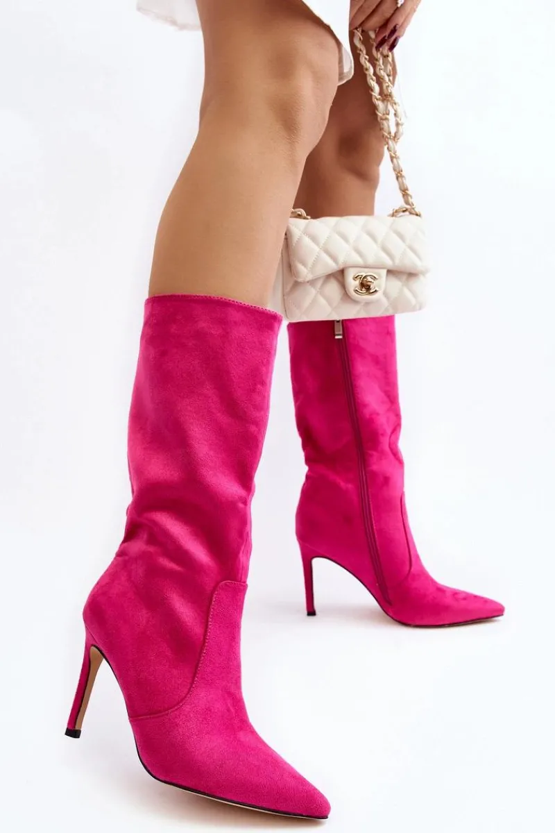 Best Boto Damskie Kozaki Do Połowy Łydki Na Szpilce Fuksja Odetteia Różowy