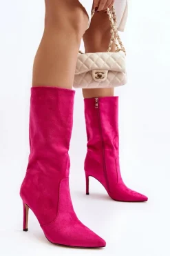 Best Boto Damskie Kozaki Do Połowy Łydki Na Szpilce Fuksja Odetteia Różowy