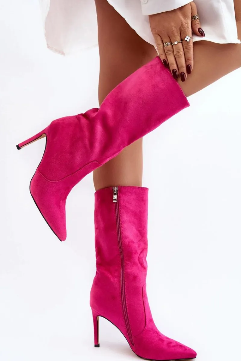 Best Boto Damskie Kozaki Do Połowy Łydki Na Szpilce Fuksja Odetteia Różowy