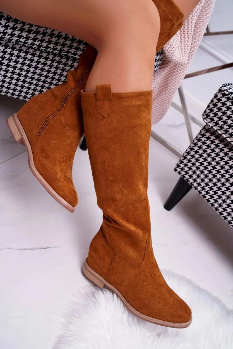 Best Damskie Kozaki Do Połowy Łydki Zamszowe Camel Temet Damskie Kozaki Na Obcasie|Kozaki Zamszowe