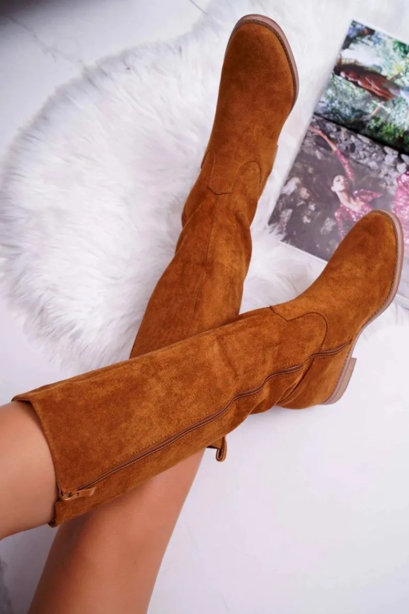 Best Damskie Kozaki Do Połowy Łydki Zamszowe Camel Temet Damskie Kozaki Na Obcasie|Kozaki Zamszowe