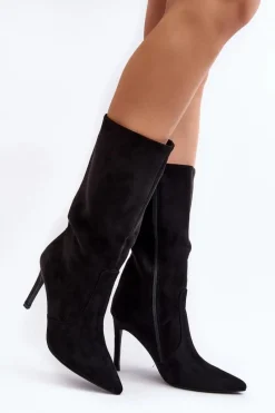 Discount Boto Damskie Kozaki Do Połowy Łydki Na Szpilce Czarne Odetteia