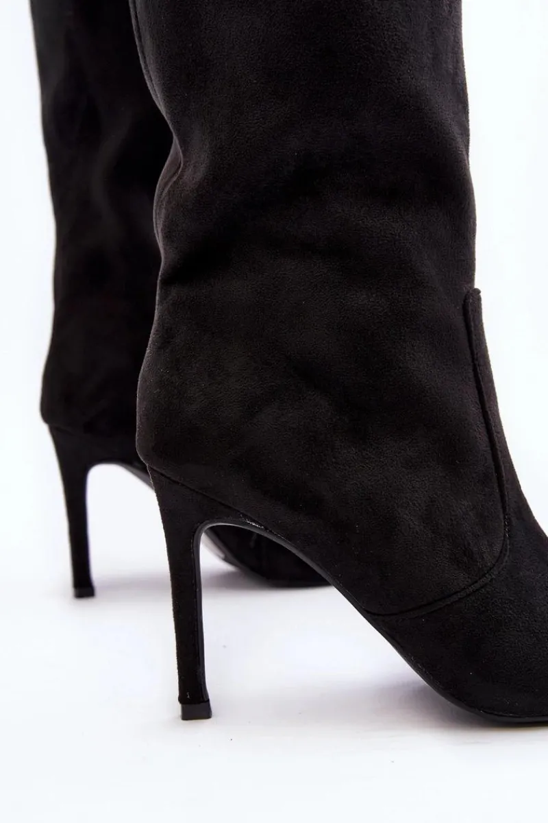 Discount Boto Damskie Kozaki Do Połowy Łydki Na Szpilce Czarne Odetteia