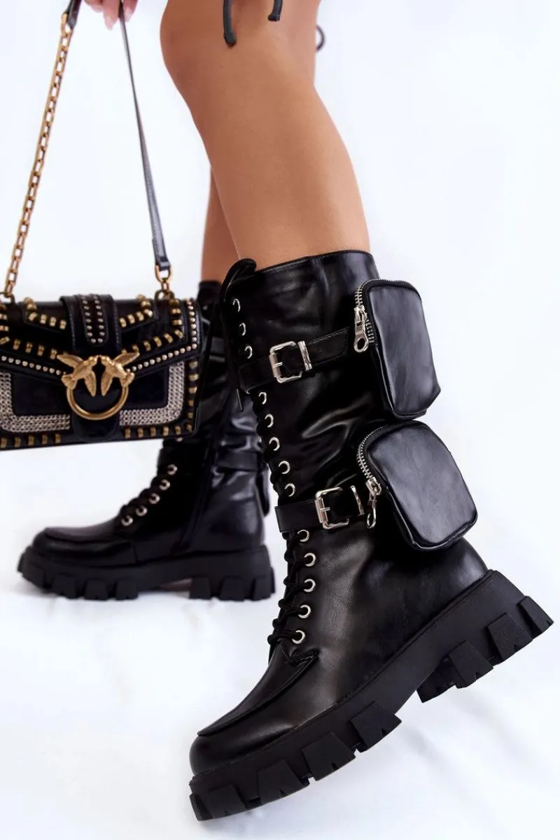 Sale Boto Damskie Kozaki Glany Sznurowane Z Nerkami Czarne Mirrano