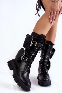 Sale Boto Damskie Kozaki Glany Sznurowane Z Nerkami Czarne Mirrano